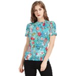 Snowy Winter Foliage, Adoxali, Christmas, Berry, Blue Women s Short Sleeve Rash Guard