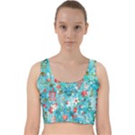 Snowy Winter Foliage, Adoxali, Christmas, Berry, Blue Velvet Racer Back Crop Top