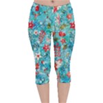 Snowy Winter Foliage, Adoxali, Christmas, Berry, Blue Velvet Capri Leggings 