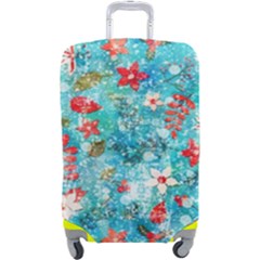 Snowy Winter Foliage, Adoxali, Christmas, Berry, Blue Luggage Cover (Large) from ArtsNow.com