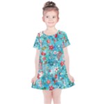 Snowy Winter Foliage, Adoxali, Christmas, Berry, Blue Kids  Simple Cotton Dress