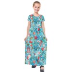 Snowy Winter Foliage, Adoxali, Christmas, Berry, Blue Kids  Short Sleeve Maxi Dress