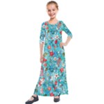 Snowy Winter Foliage, Adoxali, Christmas, Berry, Blue Kids  Quarter Sleeve Maxi Dress