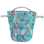 Snowy Winter Foliage, Adoxali, Christmas, Berry, Blue Drawstring Bucket Bag