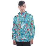 Snowy Winter Foliage, Adoxali, Christmas, Berry, Blue Men s Front Pocket Pullover Windbreaker