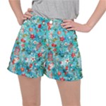 Snowy Winter Foliage, Adoxali, Christmas, Berry, Blue Women s Ripstop Shorts