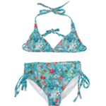 Snowy Winter Foliage, Adoxali, Christmas, Berry, Blue Kids  Classic Bikini Set