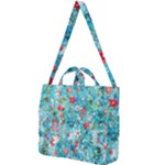 Snowy Winter Foliage, Adoxali, Christmas, Berry, Blue Square Shoulder Tote Bag