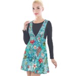 Snowy Winter Foliage, Adoxali, Christmas, Berry, Blue Plunge Pinafore Velour Dress