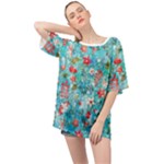 Snowy Winter Foliage, Adoxali, Christmas, Berry, Blue Oversized Chiffon Top