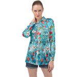 Snowy Winter Foliage, Adoxali, Christmas, Berry, Blue Long Sleeve Satin Shirt