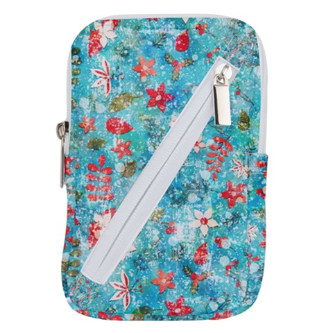 Snowy Winter Foliage, Adoxali, Christmas, Berry, Blue Belt Pouch Bag (Large) from ArtsNow.com