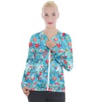 Snowy Winter Foliage, Adoxali, Christmas, Berry, Blue Casual Zip Up Jacket