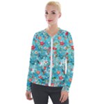 Snowy Winter Foliage, Adoxali, Christmas, Berry, Blue Velvet Zip Up Jacket