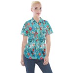 Snowy Winter Foliage, Adoxali, Christmas, Berry, Blue Women s Short Sleeve Pocket Shirt