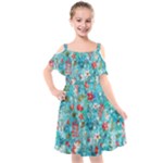 Snowy Winter Foliage, Adoxali, Christmas, Berry, Blue Kids  Cut Out Shoulders Chiffon Dress