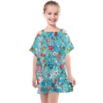 Snowy Winter Foliage, Adoxali, Christmas, Berry, Blue Kids  One Piece Chiffon Dress