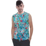 Snowy Winter Foliage, Adoxali, Christmas, Berry, Blue Men s Regular Tank Top