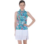 Snowy Winter Foliage, Adoxali, Christmas, Berry, Blue Women s Sleeveless Polo T-Shirt