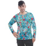 Snowy Winter Foliage, Adoxali, Christmas, Berry, Blue Men s Pique Long Sleeve T-Shirt