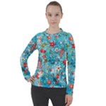 Snowy Winter Foliage, Adoxali, Christmas, Berry, Blue Women s Pique Long Sleeve T-Shirt