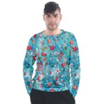 Snowy Winter Foliage, Adoxali, Christmas, Berry, Blue Men s Long Sleeve Raglan T-Shirt