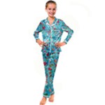 Snowy Winter Foliage, Adoxali, Christmas, Berry, Blue Kids  Satin Long Sleeve Pajamas Set