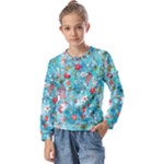 Snowy Winter Foliage, Adoxali, Christmas, Berry, Blue Kids  Long Sleeve T-Shirt with Frill 