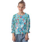 Snowy Winter Foliage, Adoxali, Christmas, Berry, Blue Kids  Cuff Sleeve Top