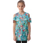 Snowy Winter Foliage, Adoxali, Christmas, Berry, Blue Fold Over Open Sleeve Top