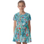 Snowy Winter Foliage, Adoxali, Christmas, Berry, Blue Kids  Short Sleeve Pinafore Style Dress