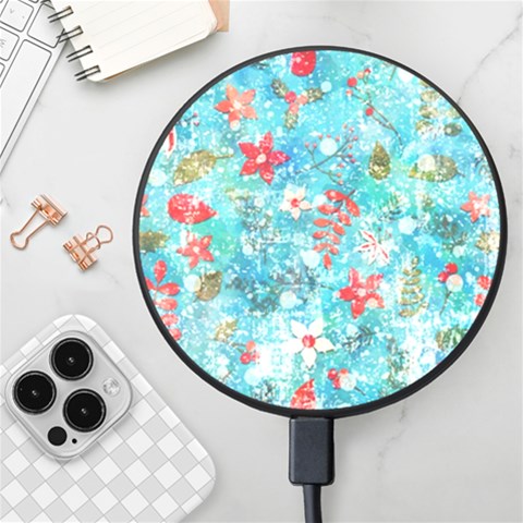 Snowy Winter Foliage, Adoxali, Christmas, Berry, Blue Wireless Fast Charger(Black) from ArtsNow.com