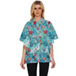 Snowy Winter Foliage, Adoxali, Christmas, Berry, Blue Women s Batwing Button Up Shirt