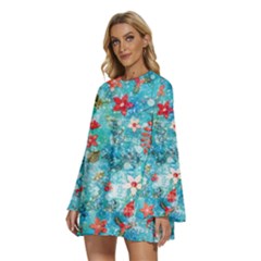 Round Neck Long Sleeve Bohemian Style Chiffon Mini Dress 