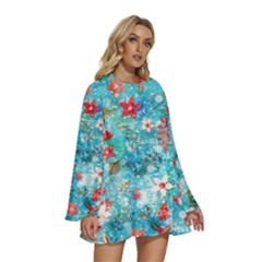 Round Neck Long Sleeve Bohemian Style Chiffon Mini Dress 