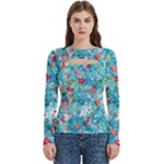 Snowy Winter Foliage, Adoxali, Christmas, Berry, Blue Women s Cut Out Long Sleeve T-Shirt