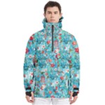 Snowy Winter Foliage, Adoxali, Christmas, Berry, Blue Men s Pullover Zip Ski and Snowboard Waterproof Breathable Jacket