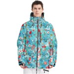 Snowy Winter Foliage, Adoxali, Christmas, Berry, Blue Men s Multi Pockets Zip Ski and Snowboard Waterproof Breathable Jacket