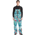 Snowy Winter Foliage, Adoxali, Christmas, Berry, Blue Men s Front Zip Ski And Snowboard Bib Pants