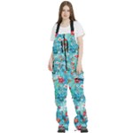 Snowy Winter Foliage, Adoxali, Christmas, Berry, Blue Women s Front Zip Ski And Snowboard Bib Pants