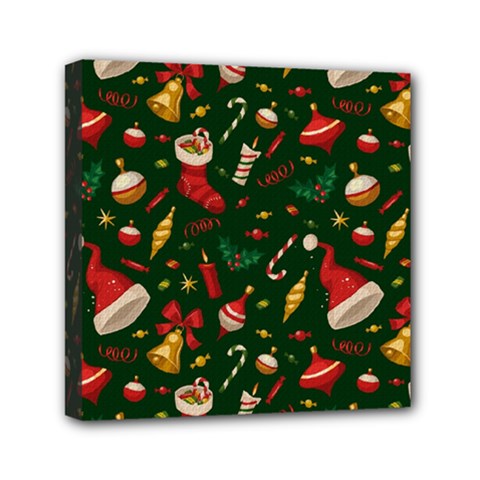 Texture, Pattern, Red, Craciun, Christmas, Hat, Santa, Green Mini Canvas 6  x 6  (Stretched) from ArtsNow.com