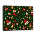 Texture, Pattern, Red, Craciun, Christmas, Hat, Santa, Green Canvas 14  x 11  (Stretched)