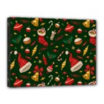 Texture, Pattern, Red, Craciun, Christmas, Hat, Santa, Green Canvas 16  x 12  (Stretched)