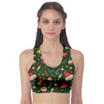 Texture, Pattern, Red, Craciun, Christmas, Hat, Santa, Green Fitness Sports Bra