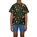 Texture, Pattern, Red, Craciun, Christmas, Hat, Santa, Green Kids  Short Sleeve Swimwear