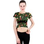 Texture, Pattern, Red, Craciun, Christmas, Hat, Santa, Green Crew Neck Crop Top