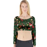 Texture, Pattern, Red, Craciun, Christmas, Hat, Santa, Green Long Sleeve Crop Top