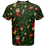 Texture, Pattern, Red, Craciun, Christmas, Hat, Santa, Green Men s Cotton T-Shirt