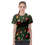 Texture, Pattern, Red, Craciun, Christmas, Hat, Santa, Green Women s Sport Mesh T-Shirt