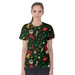 Texture, Pattern, Red, Craciun, Christmas, Hat, Santa, Green Women s Cotton T-Shirt